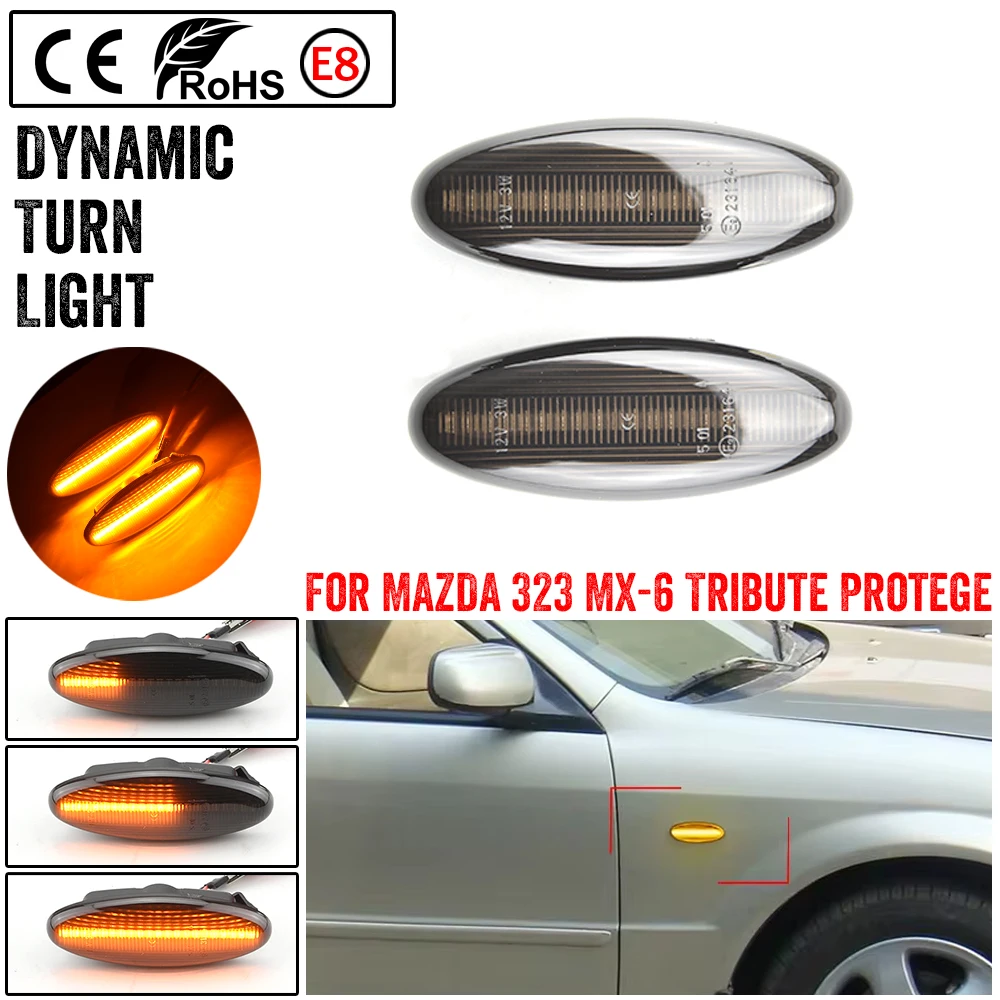

B01W-51-120 Clear & Smoked Lens LED Side Marker Lamp Amber Side Fender Turn Signal Lights For Mazda MX-6 323 Familia Protege