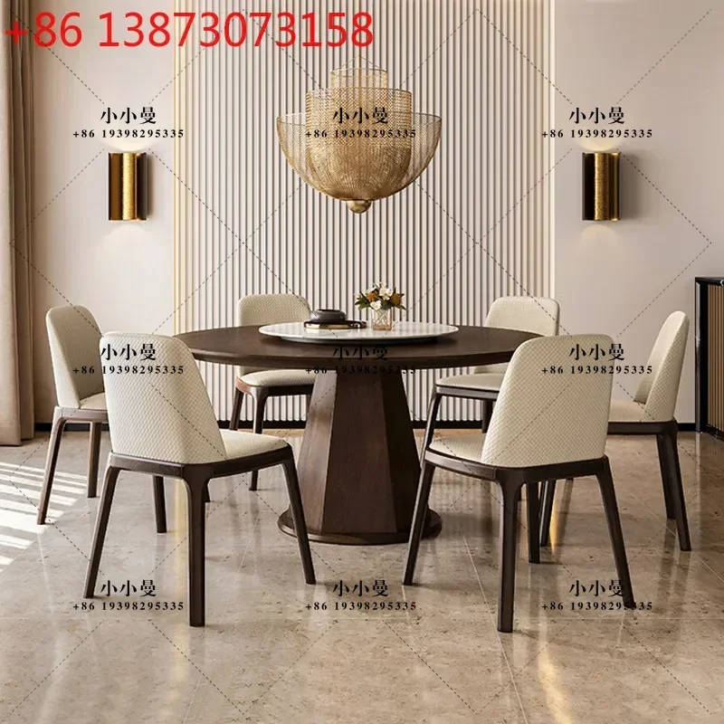 Italian round table dining table round modern simplicity with turntable minimalist high sense solid wood smoked wood