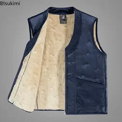 Autumn Winter Men's Sleeveless Vest Jacket Fashion Cotton-Padded Plus Velves Thickened Vest Coats Men Warm Lamb Fleece Waistcoat