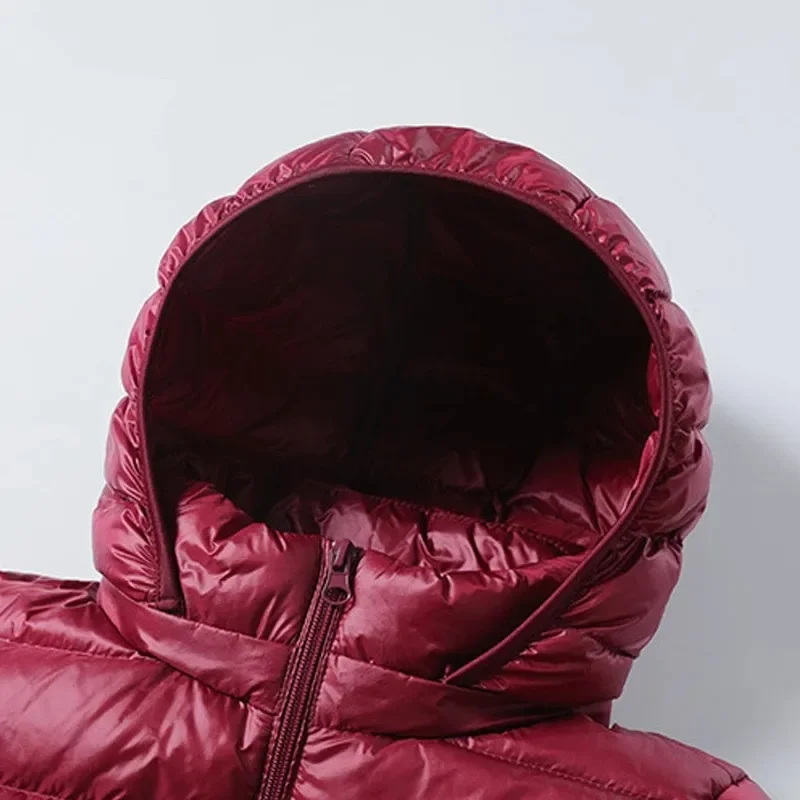 Jaqueta puffer com capuz para mulheres, chapéu destacável, ultra leve, saia longa, plus size 5XL, jaquetas da moda