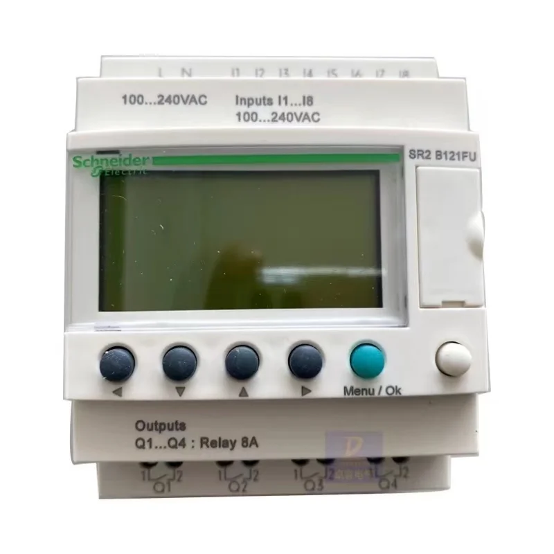 Relé inteligente compacto SR2B121FU, controlador lógico Zelio Logic, 12 I/O, 100...240 VAC, relógio, display 8in 4rel out SR2B121FU
