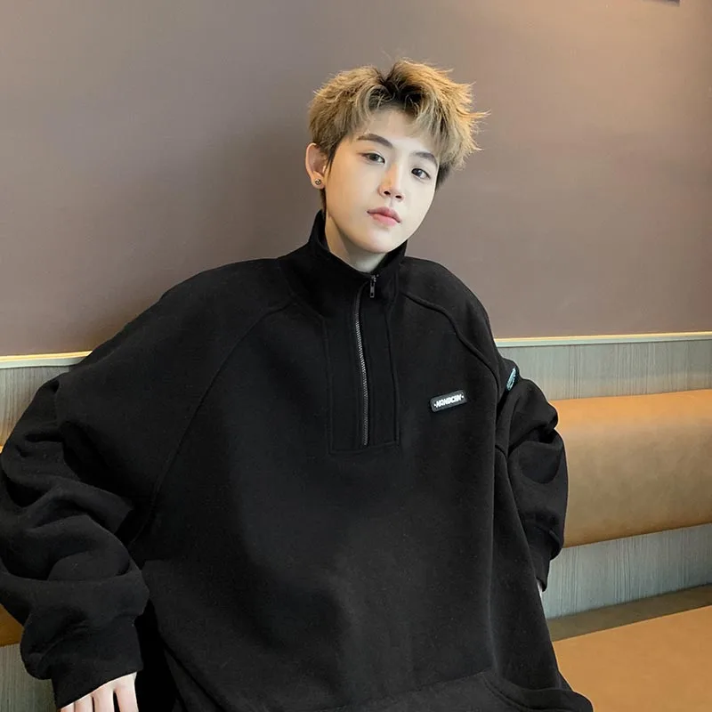 

Zip-Up Hoodie Men's Spring Autumn New Trendy Base Layer irt Teenage Boys Loose Fit Casual Faion Zip-Up Sweatirt