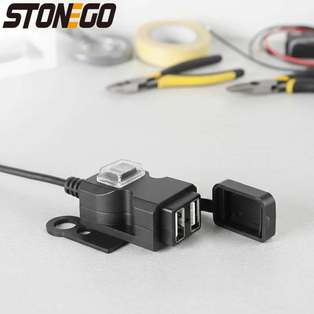 

Motorcycle Universal Waterproof Dual USB Charger Adapter 9-24V 9-90V Handlebar Power Supply Socket