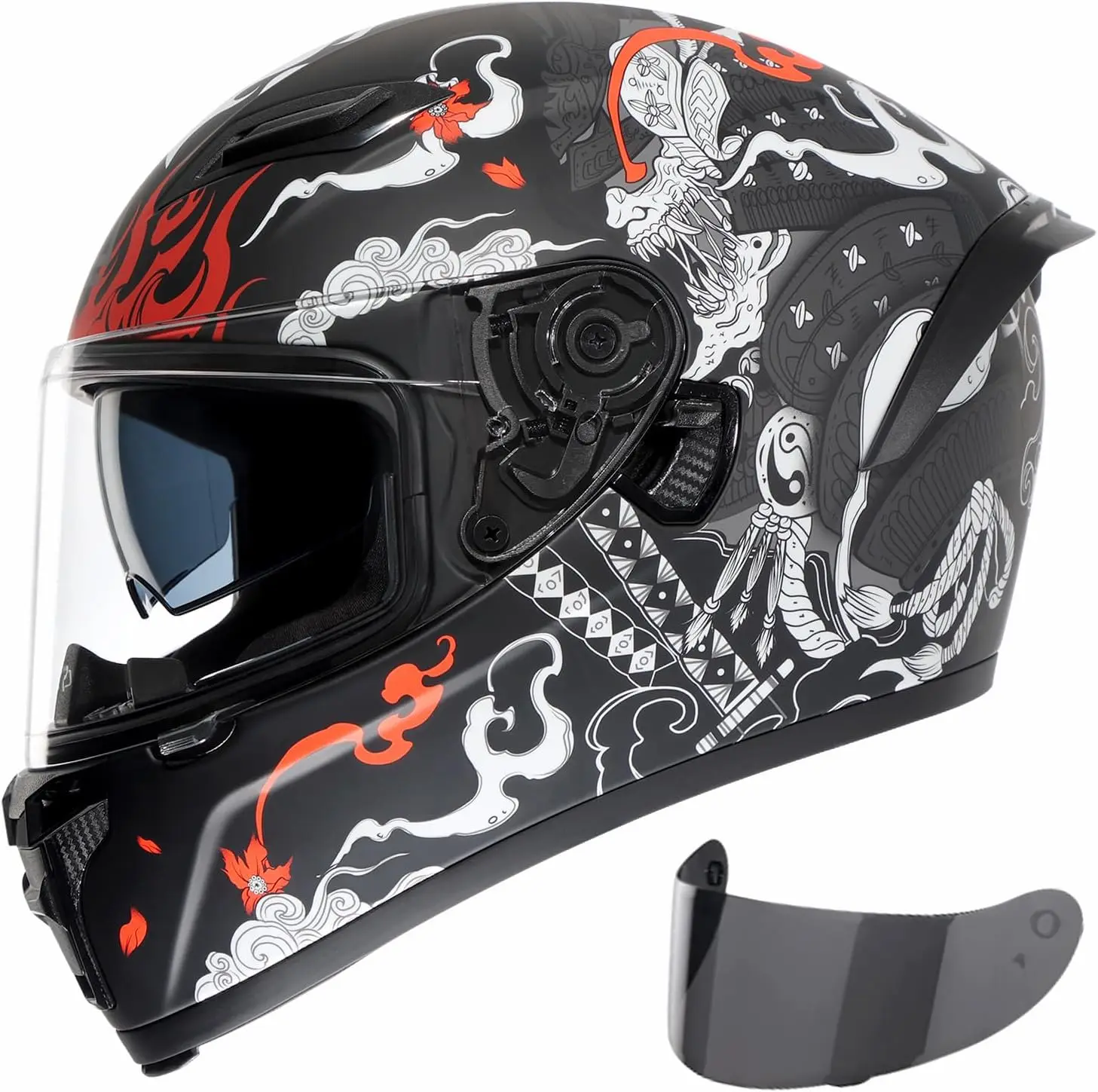 

Мотоциклетные шлемы Полнолицевой шлем для взрослых, мужчин и женщин, двойной козырек с внутренним солнцезащитным козырьком, одобренный DOT (матовый черный, белый)