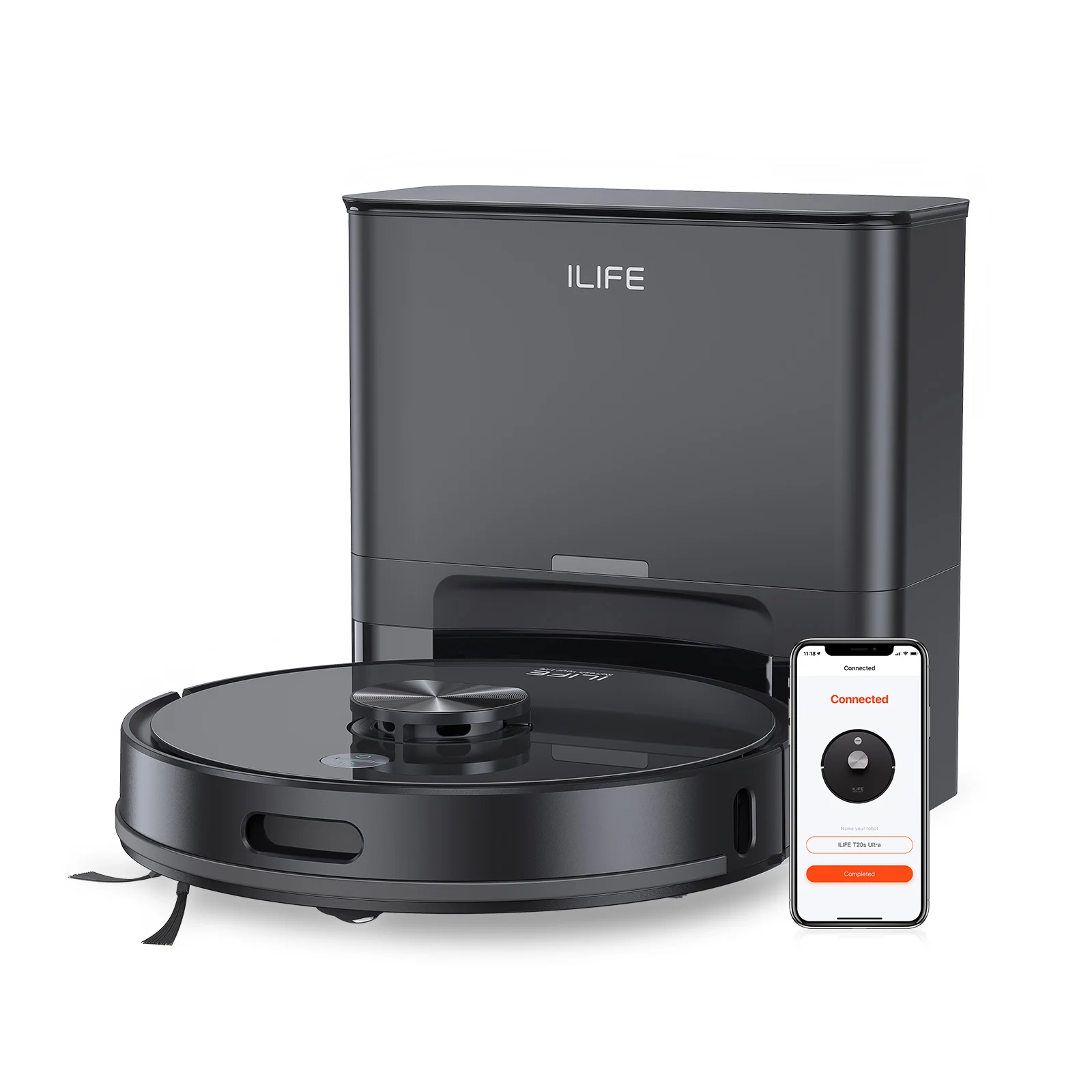 Aspiradora Robótica ILIFE T20s Ultra con Estación de Autovaciado, Succión de 10000 Pa, Batería de 4600 mAh, Tiempo de Funcionamiento Máximo