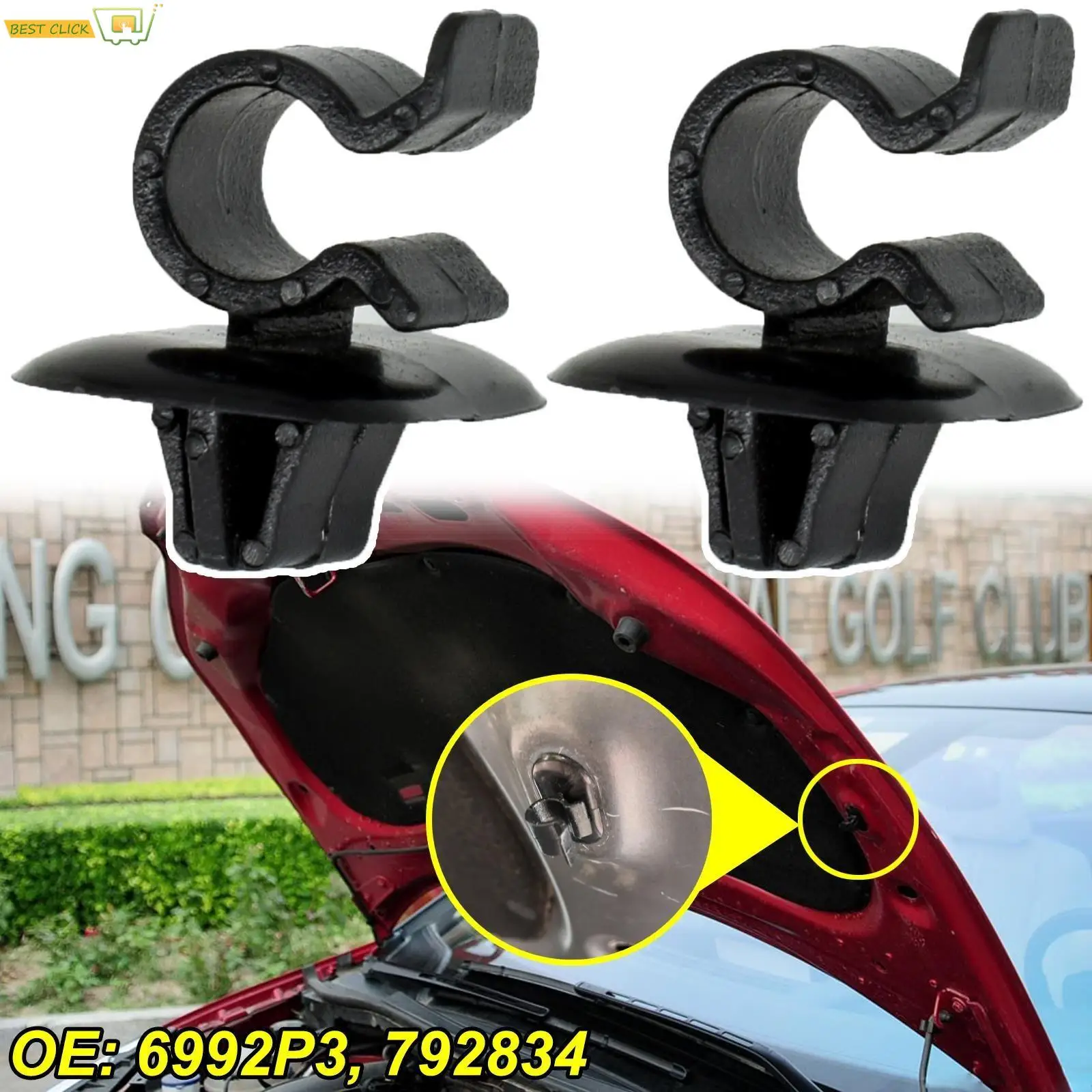 2pcs 792834 For Citroen C2 C3 C4 C5 AX Berlingo B9 Eurovans Evasion Hood Bonnet Rod Stay Support Prop Clip Holder Clamp Fastener