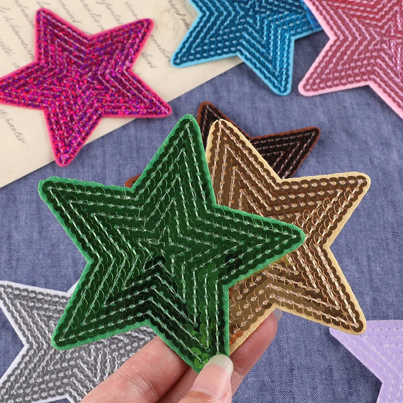 5pcs Sequins Star Patches Embroidery Diy Iron On Clothes Bag Jeans Apparel Decoration Appliques Sewing Clothing Repair Holes