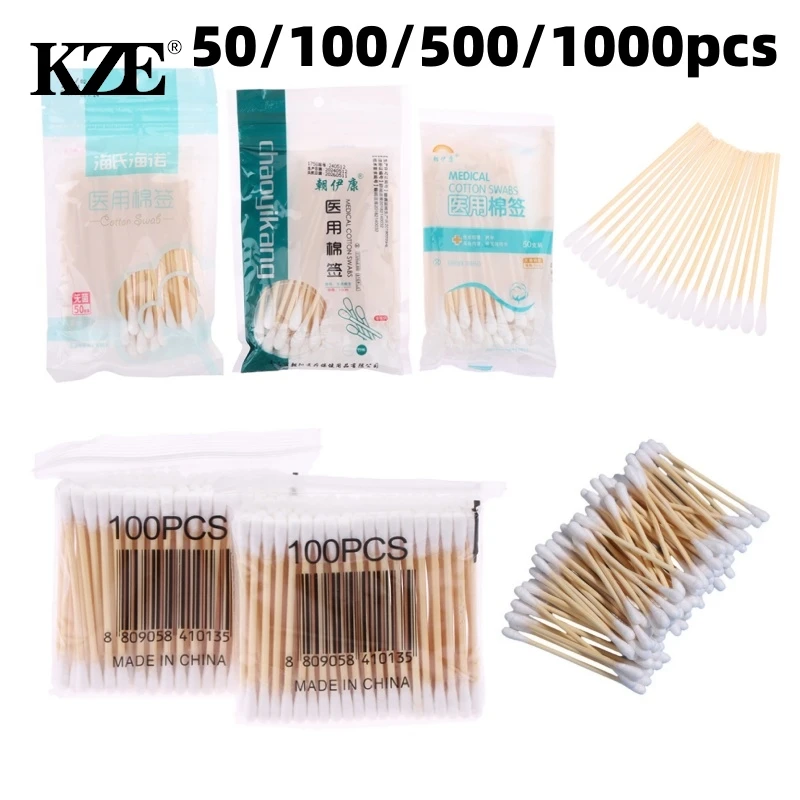 

50-1000pcs Baby Care Tools Disposable Cotton Swab Makeup Nose Ear Sticks Cleaning Lint Free Cotton Ear Care Buds Swabs