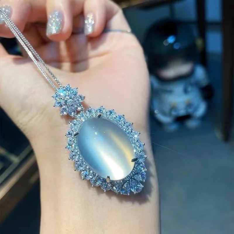 Fluorescent S925 Silver Plated Inlaid Rose Chalcedony Pendant High White Yellow Agate Female Necklace Batch