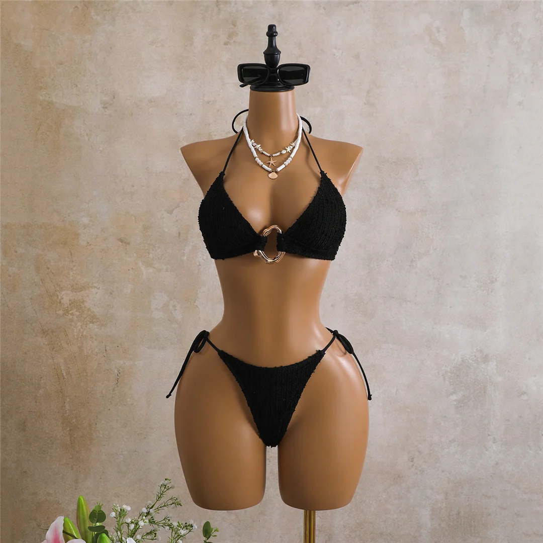 Sexy Neckholder-Bikini, Damen-Badeanzug, dreiteiliges Bikini-Set mit langärmeligem Kleid, Badeanzug, Badebekleidung, Schwimmanzug V7925C – Detail 36