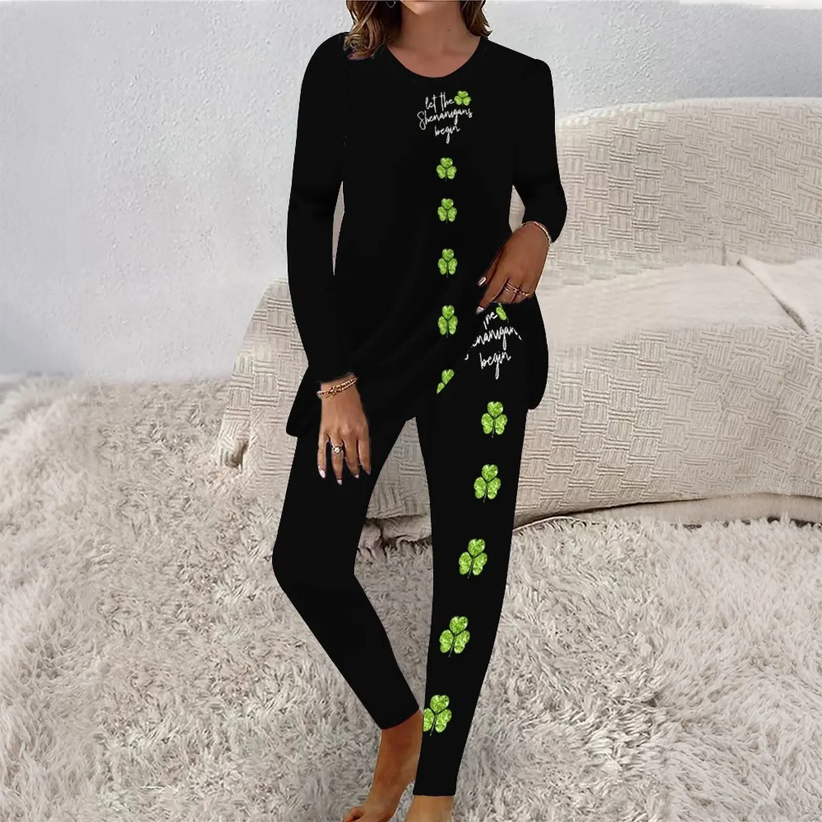 2 Piece Round Neck  Everyday Commuting Clothes  Beach Vacation Tight-fitting Sweatpants Women Print  Two Piece Set