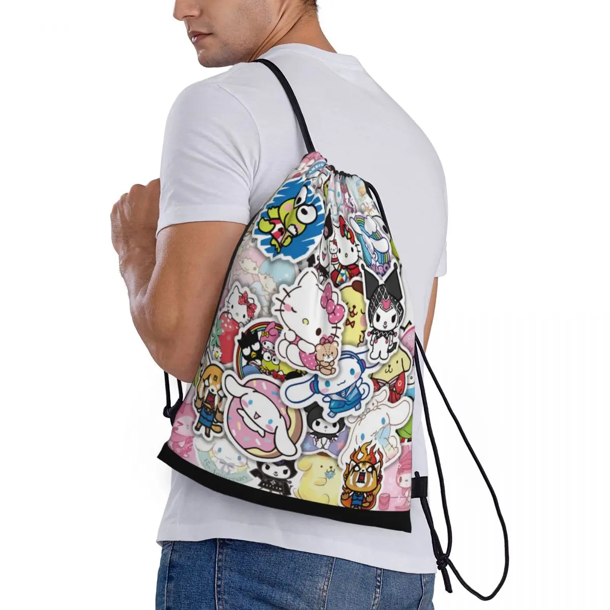 Sanrio-Mochila deportiva Hello Kitty Melody Kuromi para hombre y mujer, morral con cordón para deporte, Fitness, viajes al aire libre