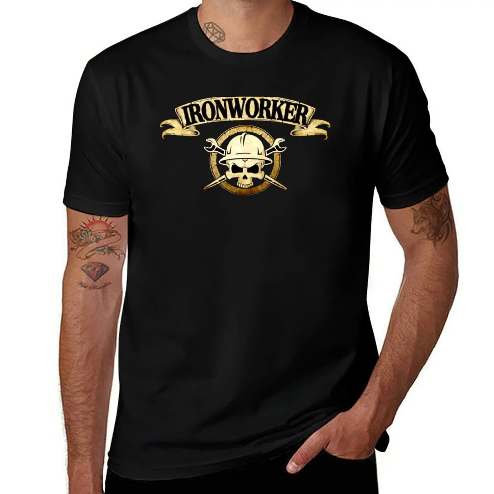 Ironworker Skull Crossbones Badge T-Shirt vintage t shirts graphic shirts plus sizes funny t shirts for men