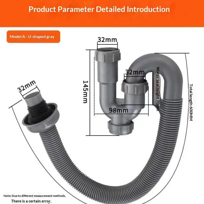 PP Flexible S-Trap Lavatory Sink Drain Hose Anti-Odor Extended Washbasin Sewer Pipe Fitting