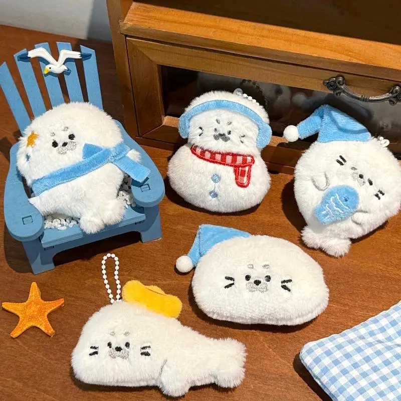 Cute Cartoon Plush Little Seal Doll Keychain Fun Sea Lion Animal Stuffed Toy Decor Backpack Decoration Pendant Gift Women