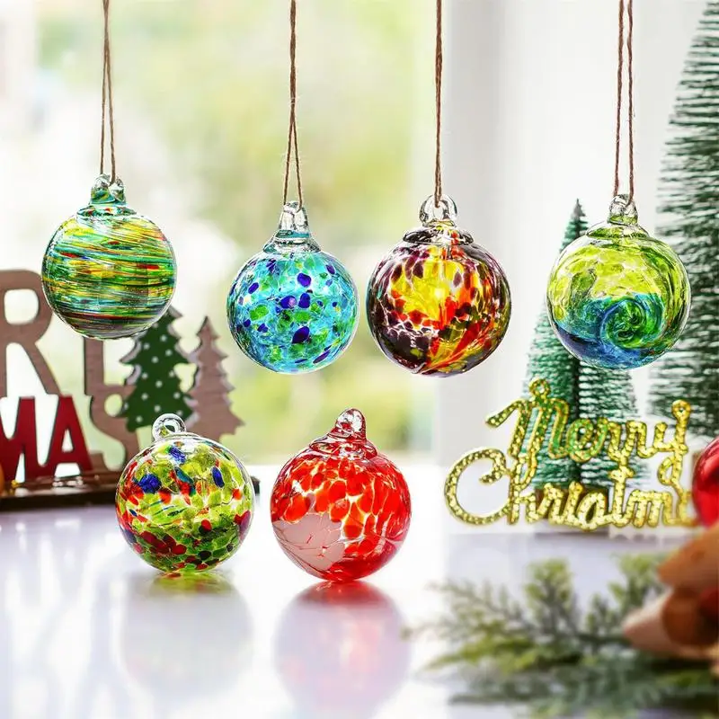 6pcs Hangable Glass Balls Hand Blown Glass Witches Magic Balls Glass Hangable Ornaments For Patio Window Christmas Ornaments