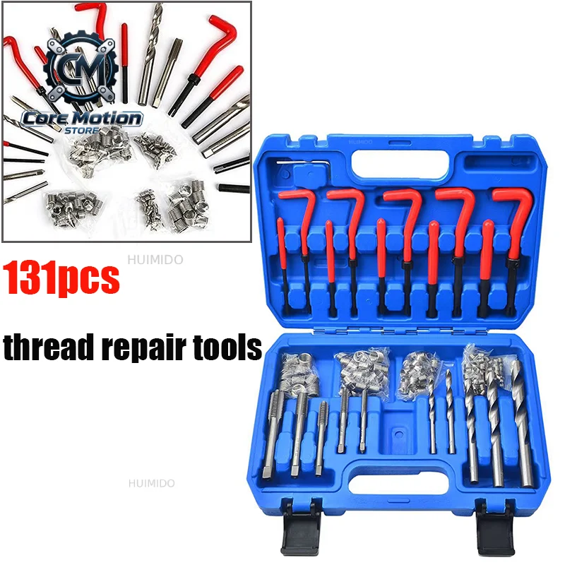 131PCS Thread Repair Kit, HSS Drill Repair Kit SAE&Metric M5 M6 M8 M10 M12 Kit，Engine Block Restoring Damaged Tool