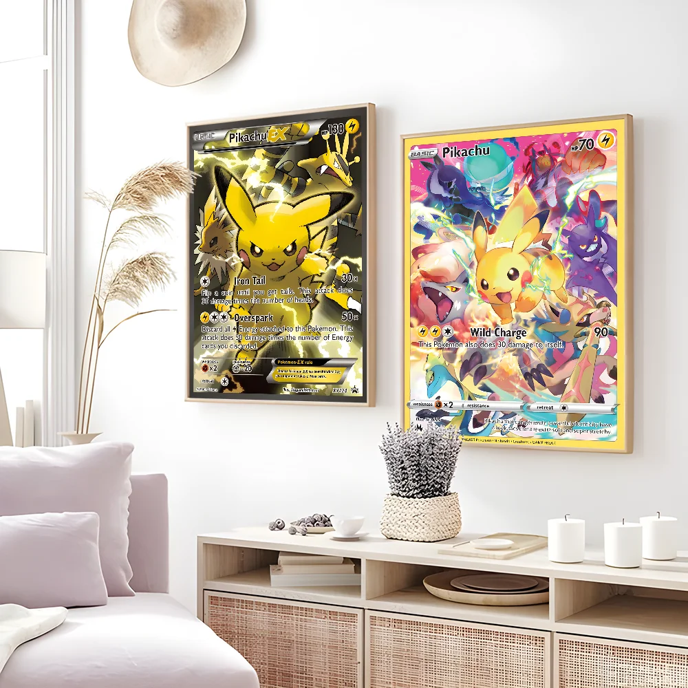 Japanese Anime Rare Pikachu Cartoon Card Poster Sticky Wall Art Printing Waterproof Home Living Bed Room Bar Aesthetic Decor