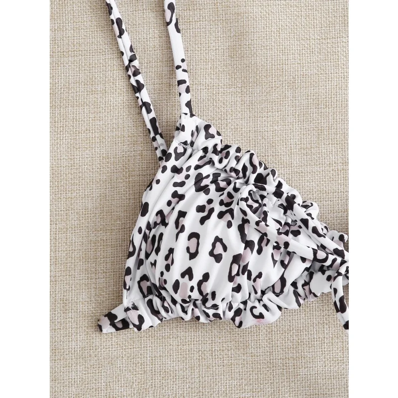ليوبارد طباعة ملابس سباحة نسائية صغيرة ملابس السباحة المرأة مثير مثلث الدانتيل يصل بيكيني رفع صيف 2025 جديد سبليت بحر 2 قطعة ملابس السباحة