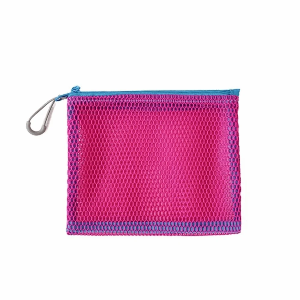 Bolsa cosmética de malha durável, grande capacidade, cor de dopamina, bolsa de moedas, zíper, bolsa de higiene portátil