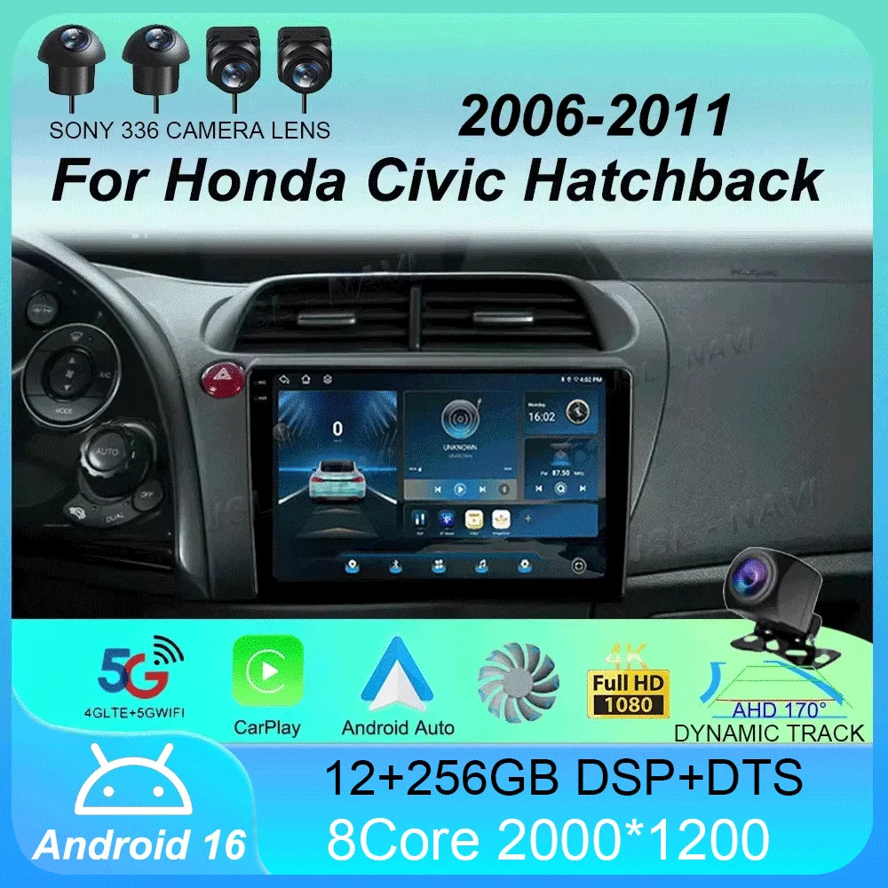 

Android 16 Car Radio Carplay Auto GPS Navigation Multimedia Player For Honda Civic Hatchback 2006 - 2011 video Stereo DVD 2 DIN