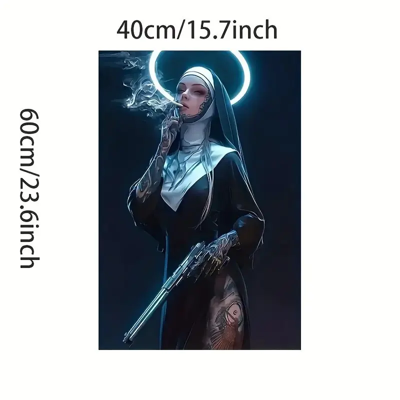 Lukisan Kanvas Cetak Biarawati Pistol Gelap - Dekorasi dinding rumah, cocok untuk rumah, kantor, bar, pesta