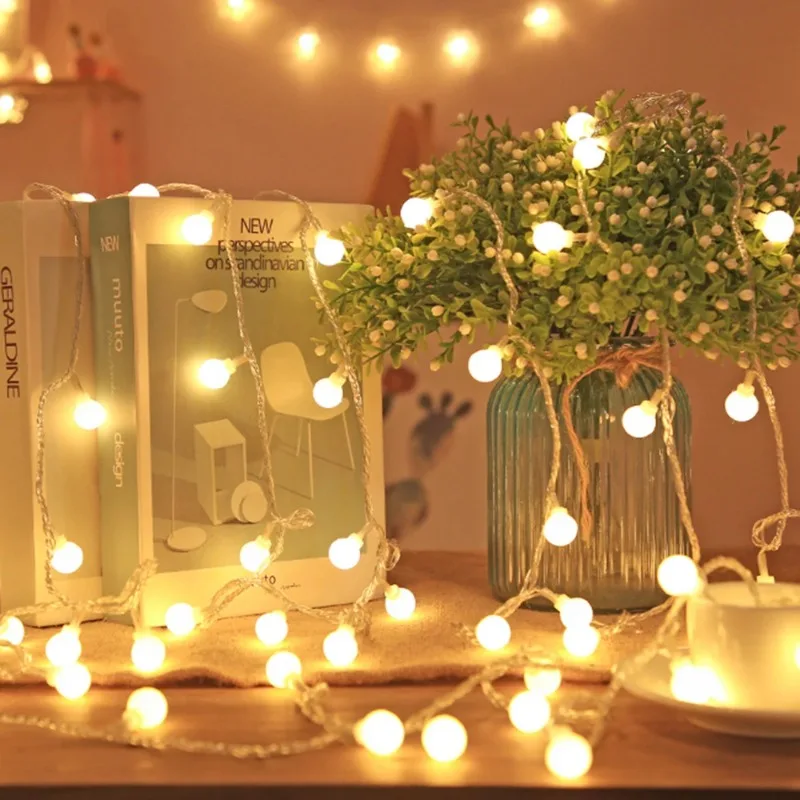 USB/batteria/alimentazione LED Ball Garland Lights Fairy String lampada da esterno Home Room Christmas Holiday Wedding Party Lamp Decor