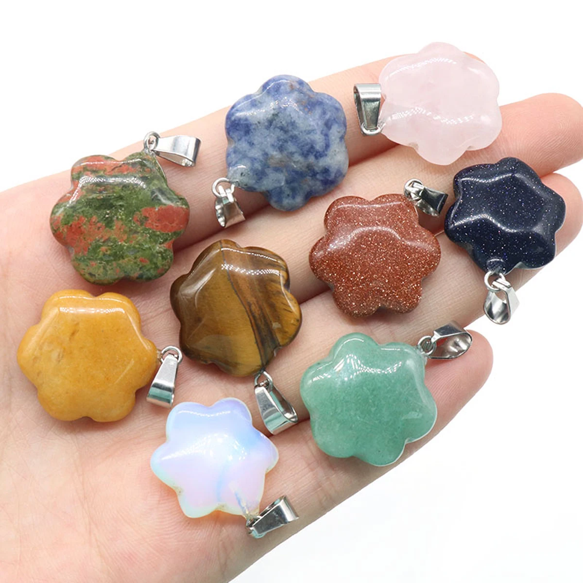 1pcs Natural Stone Pendant Flower Rose Quartz Opal Agate Polished Gemstone Crystals Charms for Jewelry Making Necklace Earrings