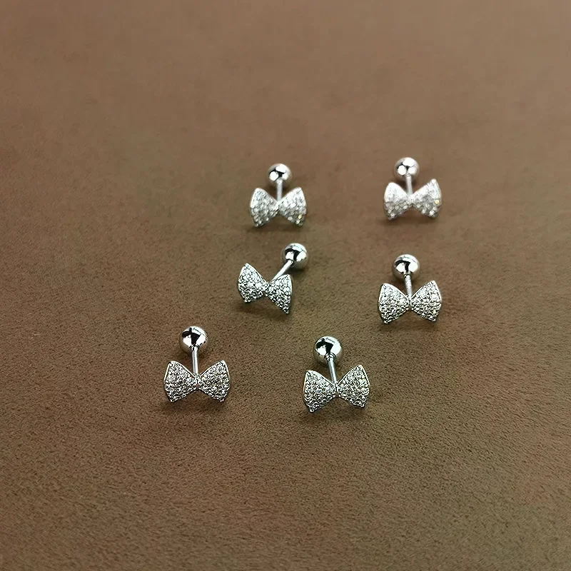 Charming Small Bow Stud Earrings For Women Exquisite Pin Screw Ball Cute Ear Bone Studs Fashion Trend Girl's Ear Jewelry
