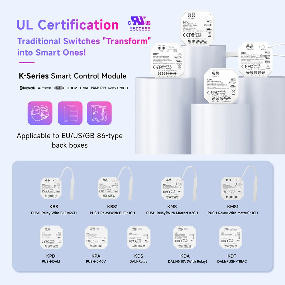LTECH KDT Bluetooth PHSH/DALI-Relay Matter/Thread DALI/Push to Triac/ELV/0-10V DALI-2 DT6  NFC Light APP Smart PUSH Dim Module