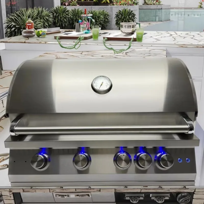 

【Popular】High Quality Outdoor Stainless Steel Freestanding BBQ Grill Heavy Rotisserie Smoker Oven 5 Casters Metal