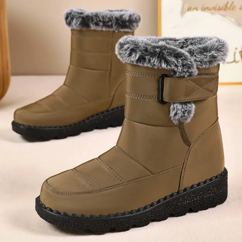 

Cotton Boots Winter New Round Toe Fleece Warm Waterproof Non-slip Soft Sole Non-slip Mid-tube Boots