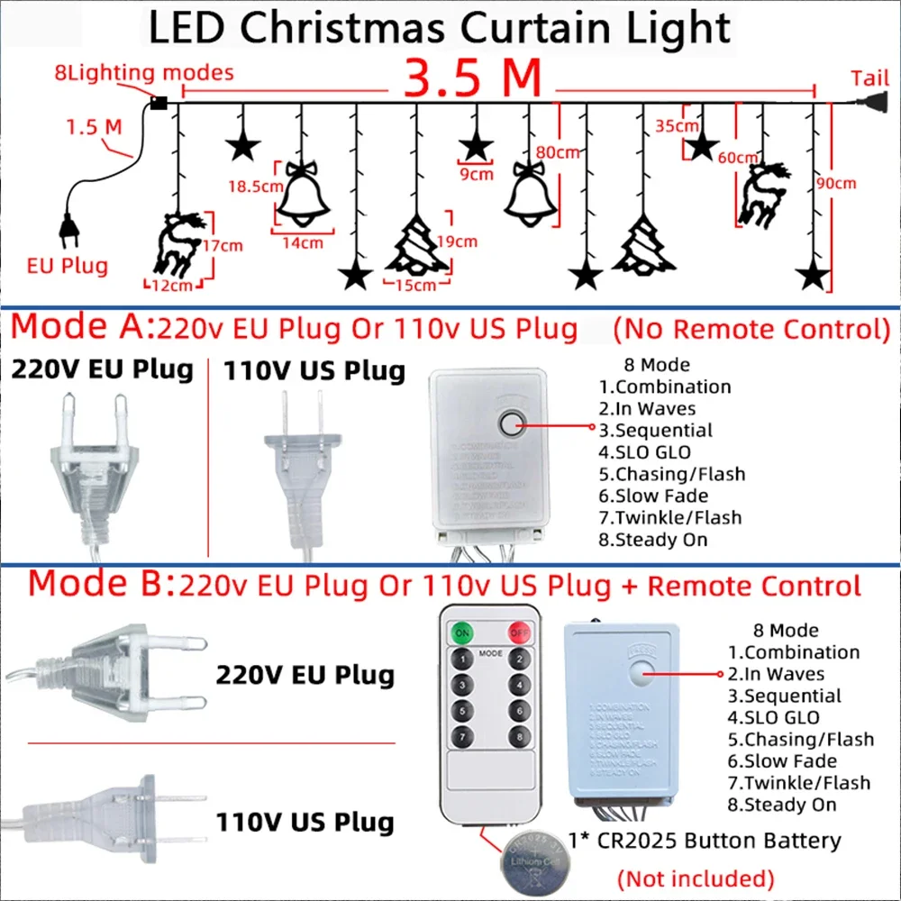 Imagem -06 - Ano Novo Luzes de Natal Led Cortina Luzes da Corda Guirlanda de Fadas Lâmpada para Casa Janela Quarto Feriado Festival Decoração 2024