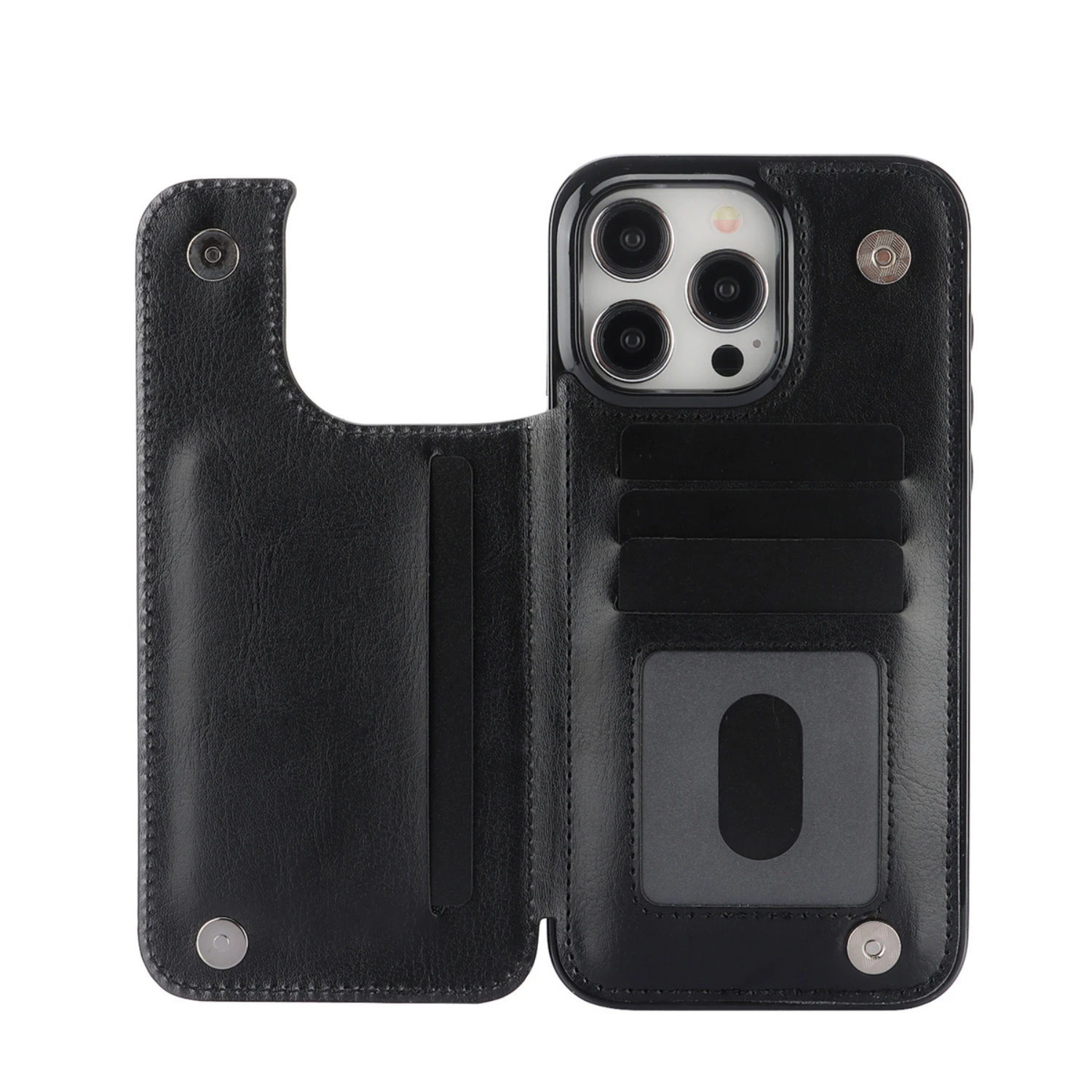 For  15 Pro Max 15 Plus Wallet Case With Card Holder, PU Faux Leather Kickstand Card Slots Case, Double  Clasp And Durable Shock