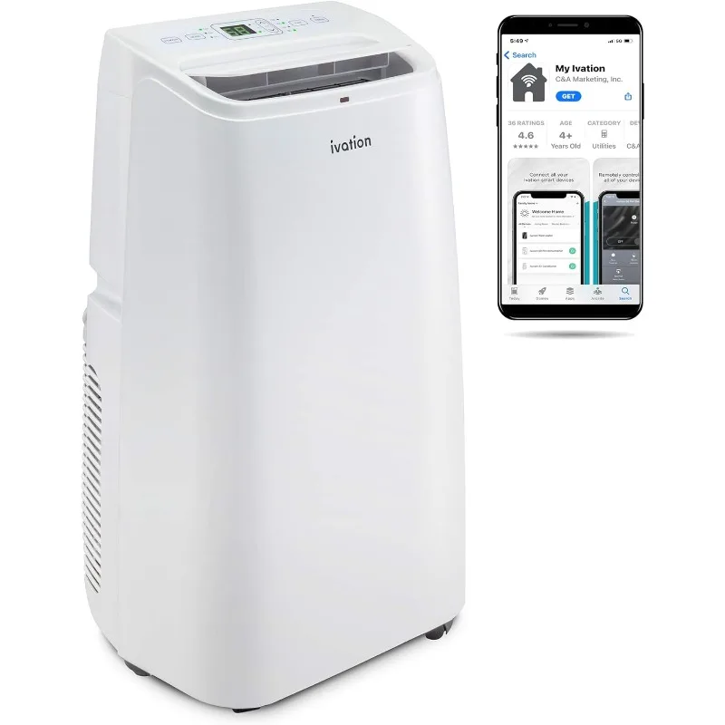 

Портативный кондиционер Ivation 12000 BTU с Wi-Fi для комнат до 450 кв. футов (8000 BTU SACC) 3-в-1, умное охлаждение через приложение