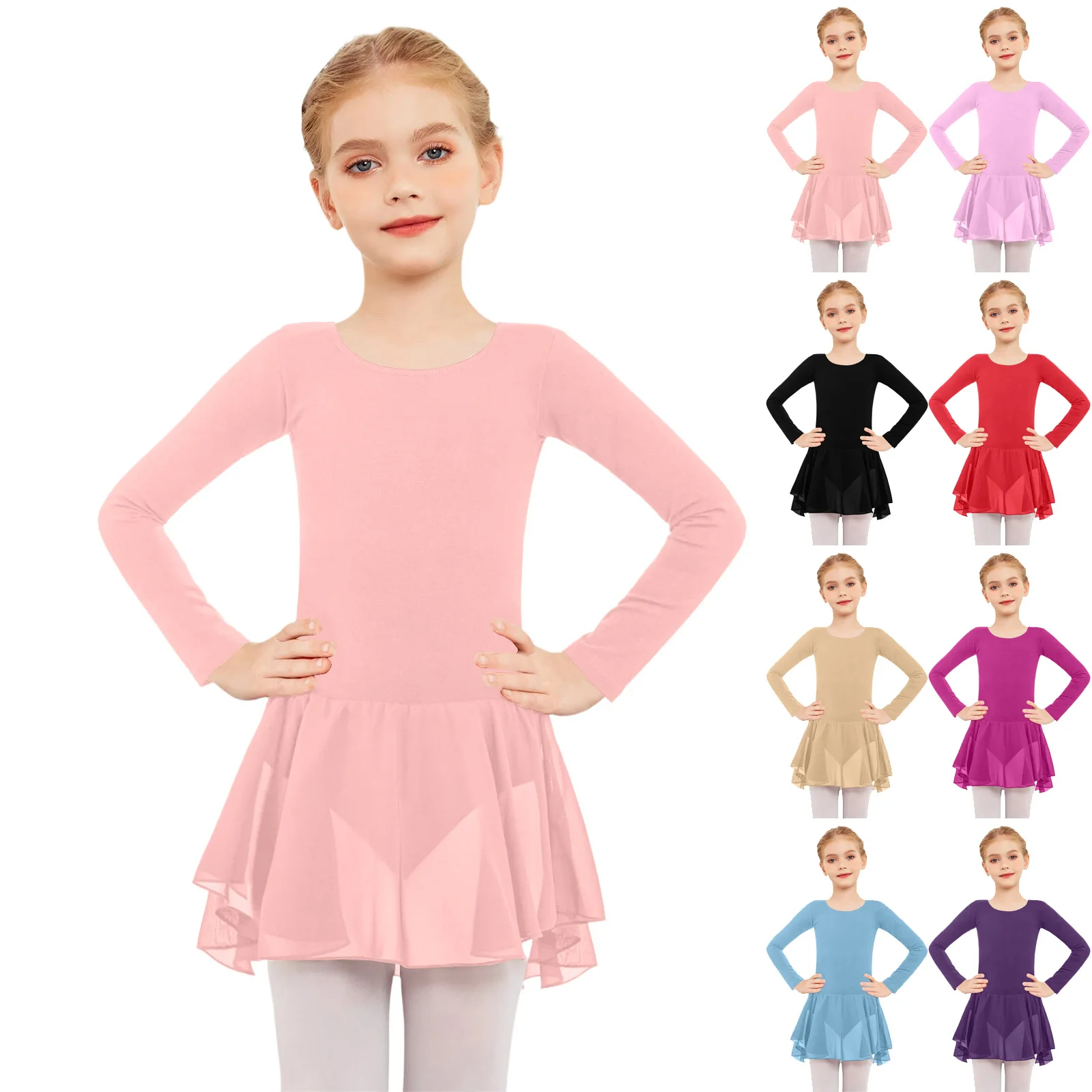 

Модное детское платье-комбинезон для девочек, однотонное, повседневное, с длинным рукавом, из фатина, для выступлений и танцев