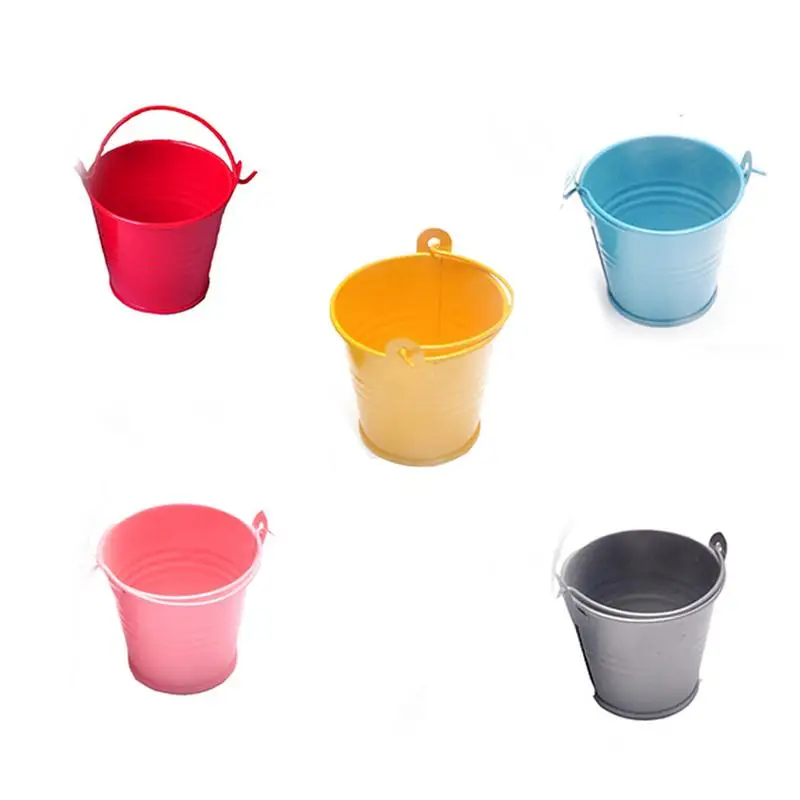 Mini Colored Galvanized Bucket With Handle Multi-Use Metal Tinplate Buckets Party Holder Storage Container Galvanized Gift