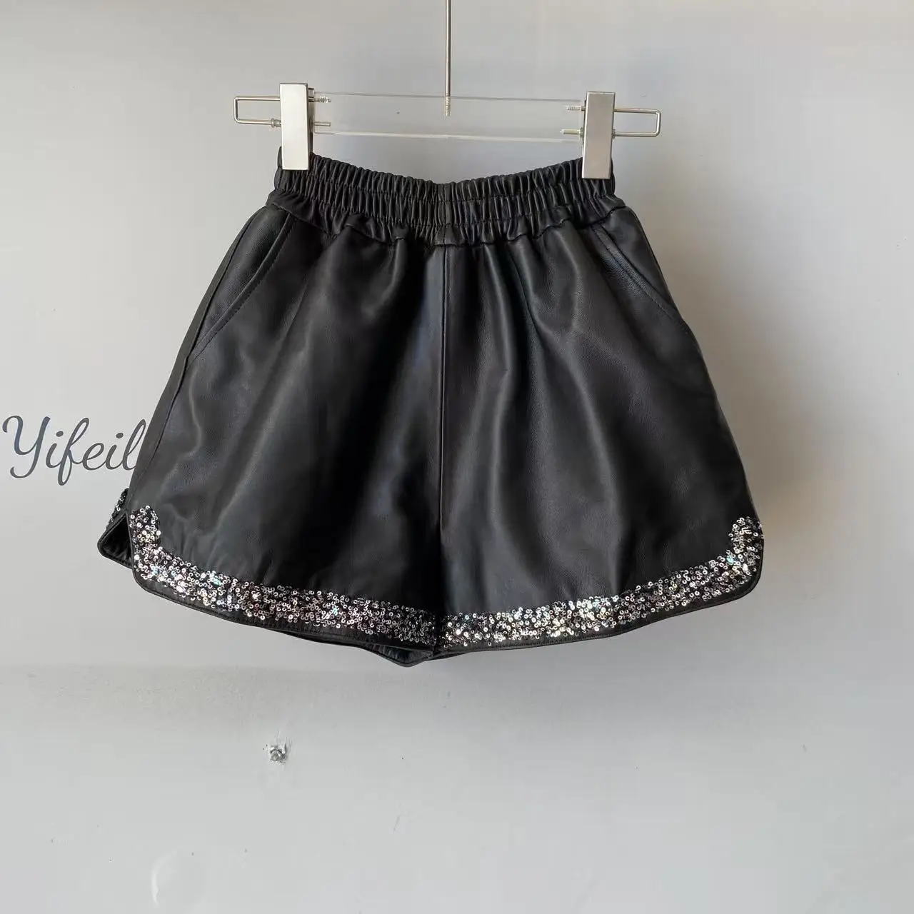 

Осень 2023, новые женские модные повседневные брюки из натуральной кожи, брюки трапециевидной формы с высокой талией, свободный крой, прямые брюки