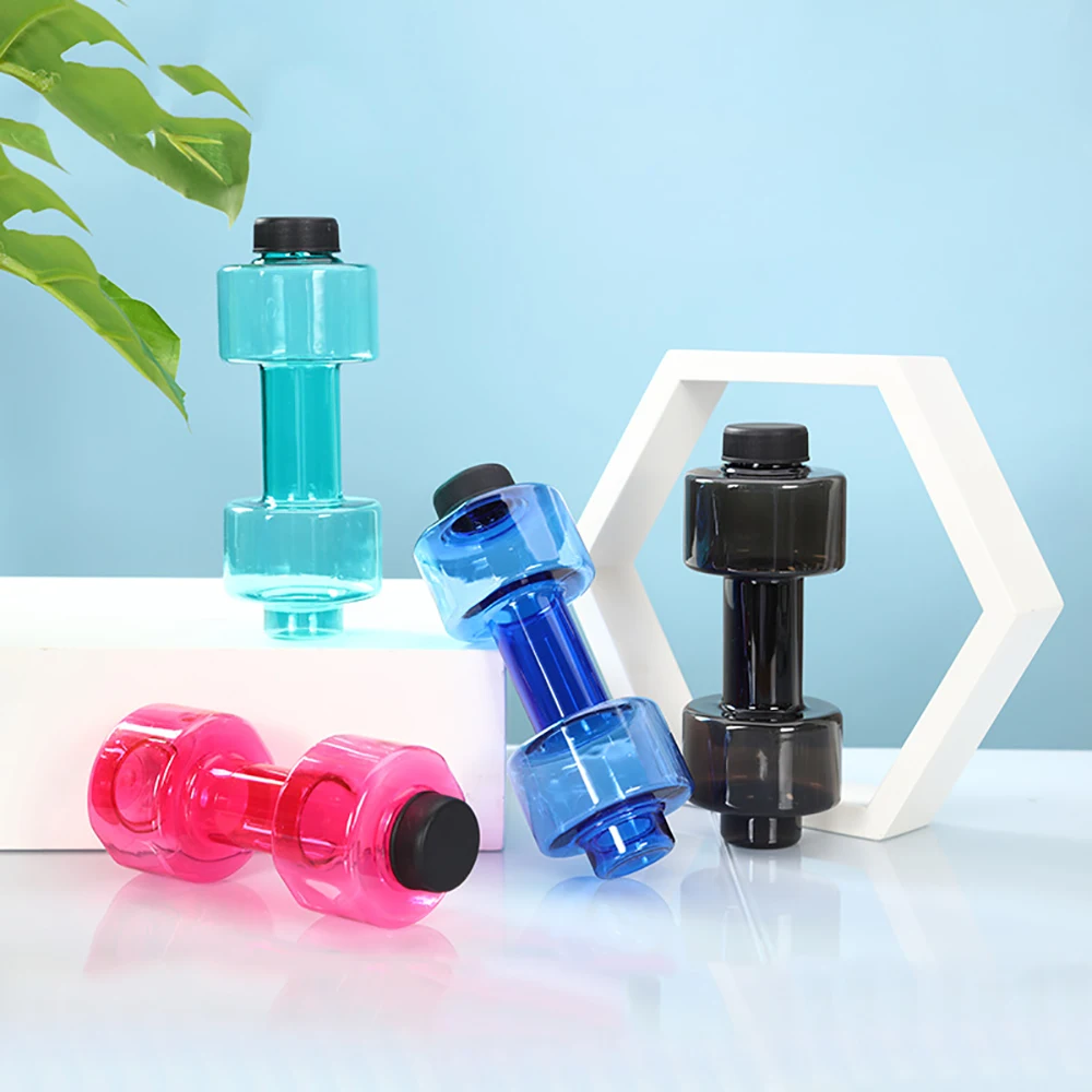 4 Colors Dumbbell Cup Sports Water Bottles 550ml  Leakproof Portable Plastic Bottle Home Gym Fitness Dumbbell Unisex