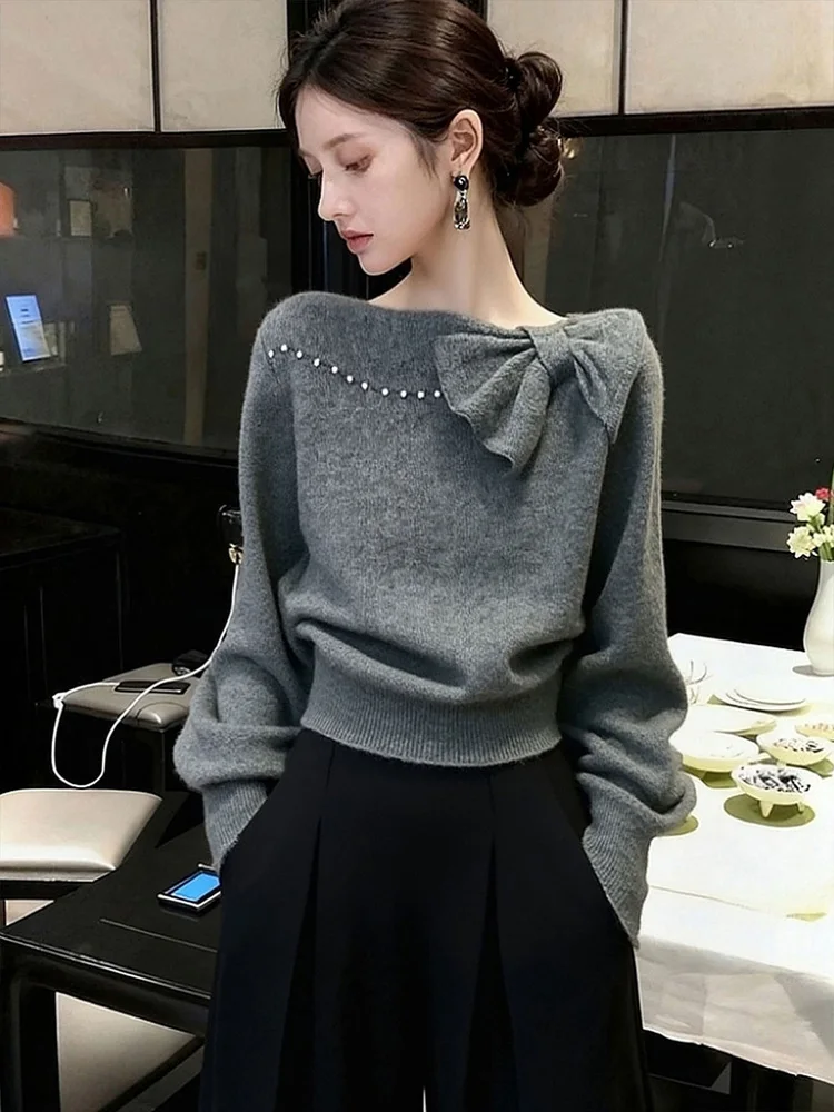 

Ele Knot Knitted Sweater Thi Long Sve Casual Women's Winter Faion Top Moisture ng Camere Sweater