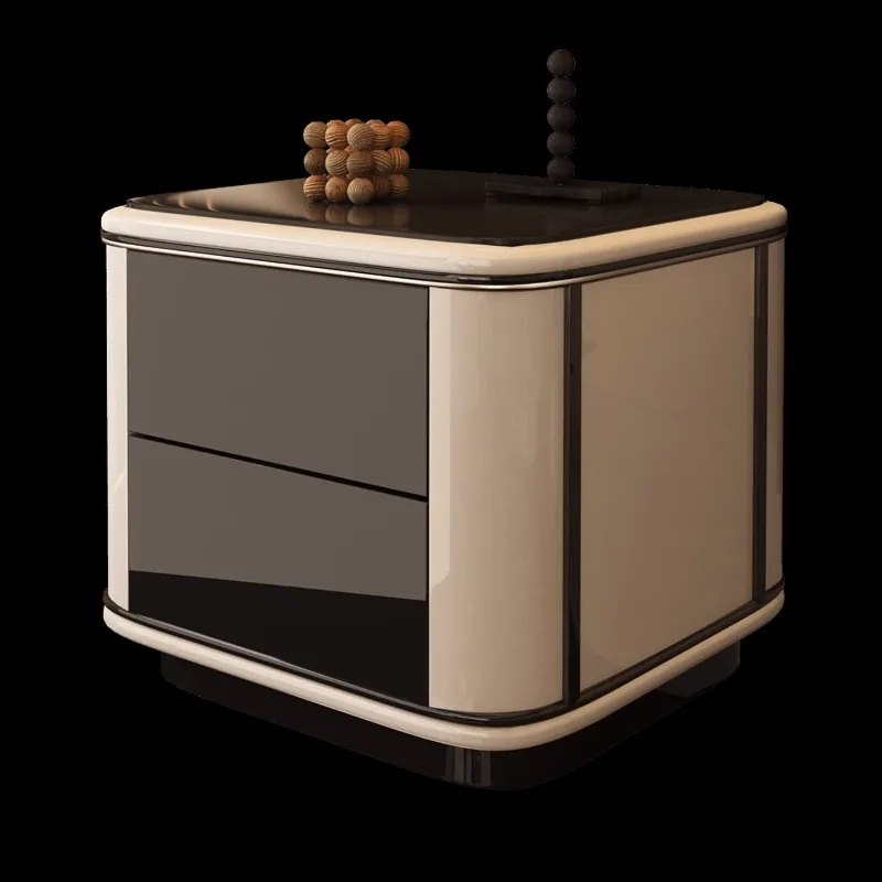 Sofa side cabinet, square side glass table