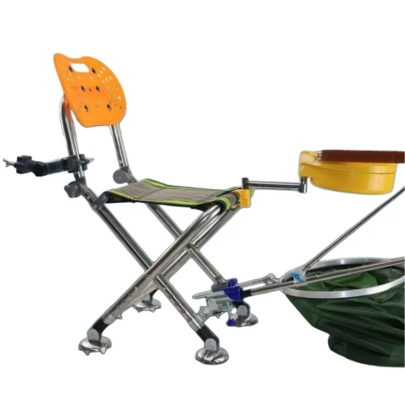 Durable Outdoor Folding Fishing Chair with Magnetic Bait Plate Rod Holder and Storage Bag for Outdoor Fishing