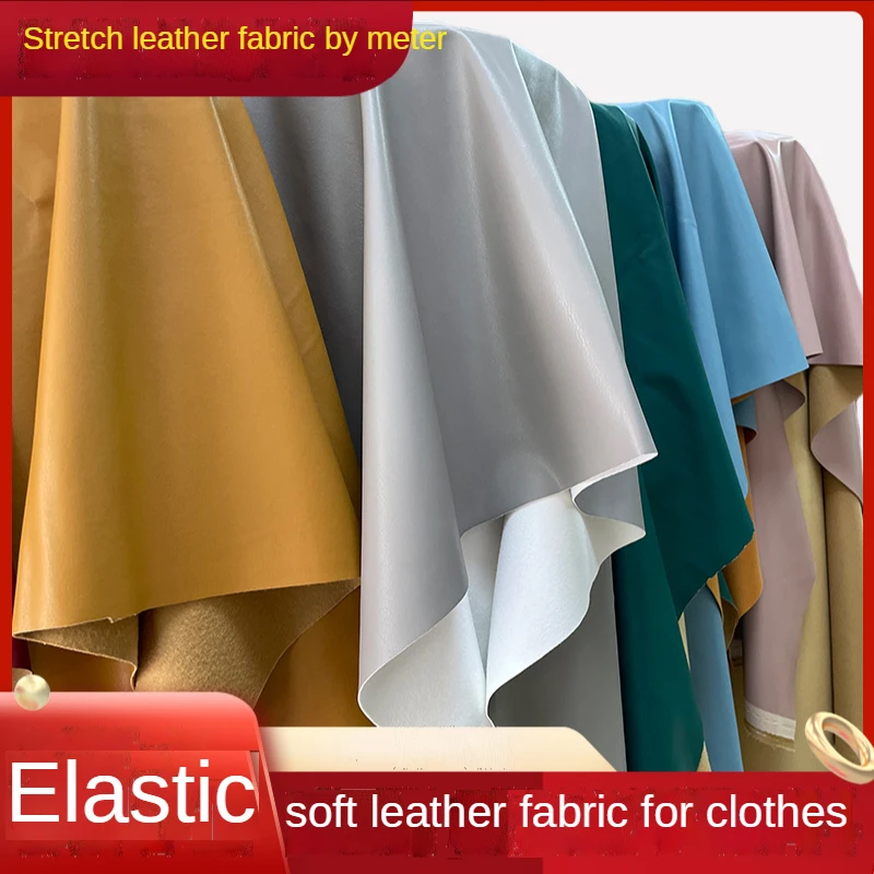 Elastic Faux Leather Fabric By The Meter for Sewing Clothes Diy Sofa Covers Soft Smooth Pu Plain Cloth Black Red Blue White Gray