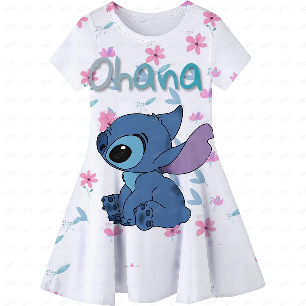 MINISO Disney Stitch Princess Party Dress Up For Girls Tshirt Sress Kids Stich Cartoon Fashion Casual Clothing Princess Dress