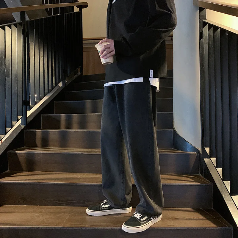 

Потертые джинсы в стиле ретро, мужские осенние и зимние новые свободные прямые широкие брюки