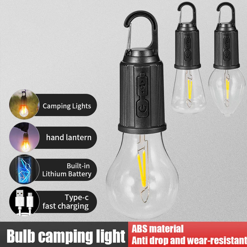 LED Camping Lamp with Hook Portable Camping Light 600mAh Mini Hook Emergency Light Type C Charging Waterproof for Hiking Fishing