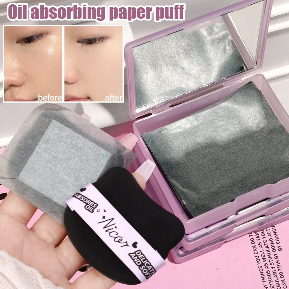 Oil Blotting Sheets with Makeup Puff 100pcs Matting Face Wipes Oil Control Paper Oil-absorbing Cleaning Makeup Tools Skin Care