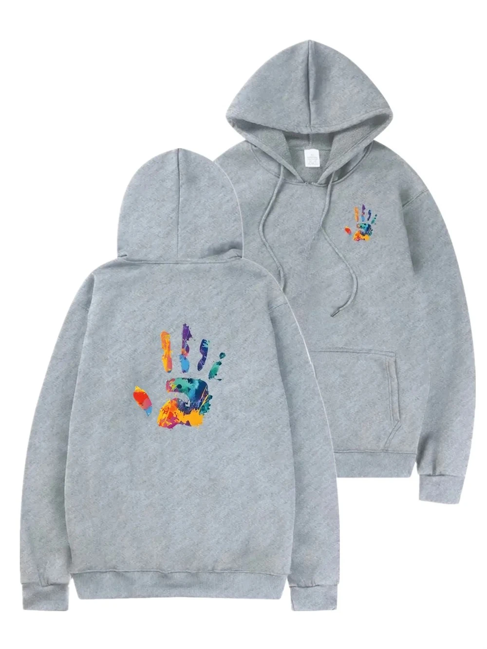 سويت شيرت رجالي بغطاء للرأس، طراز الخريف والشتاء، دافئ ومريح، بتصميم بصمة اليد.