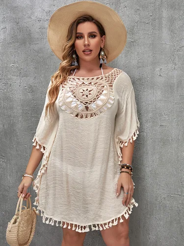 Swim Vacation-vestido playero holgado, Sexy, de talla grande, para cubrir Bikini, traje de baño ahuecado, informal, para cubrir la playa, ropa de playa