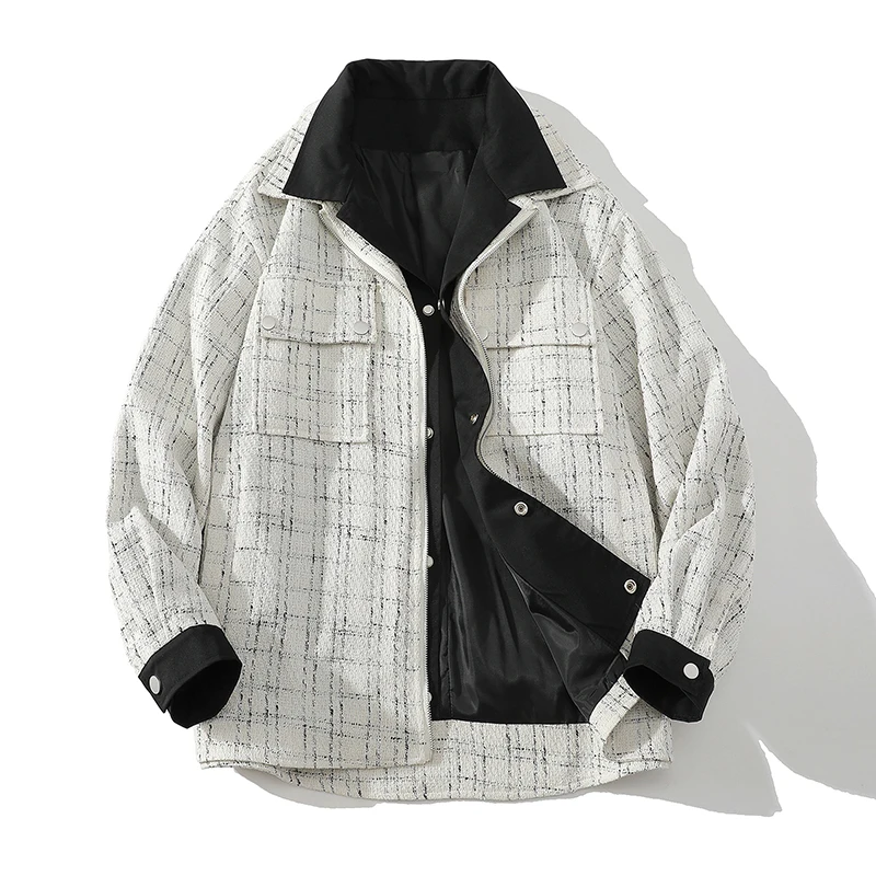 

Мужская демисезонная куртка в клетку в стиле барокко, имитация двухслойной верхней одежды, крутая ретро-рабочая одежда для пар